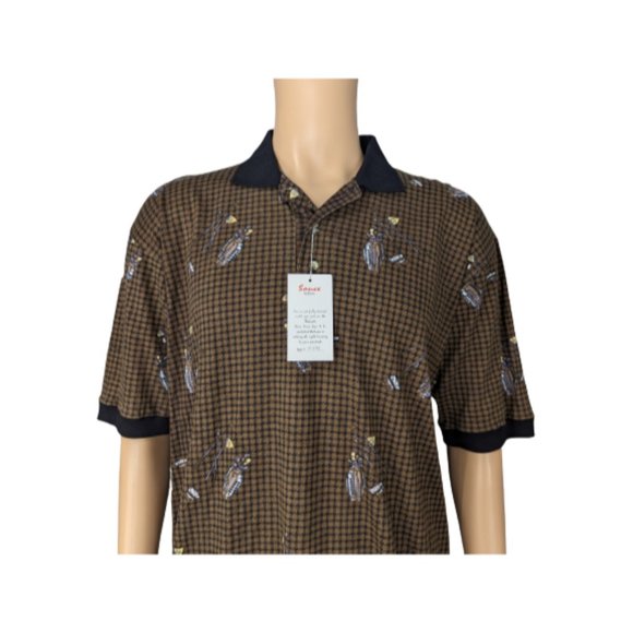 Sauce by Berne Vintage Brown and Black Houndstooth Golf Themed Polo Shirt L - Picture 2 of 9
